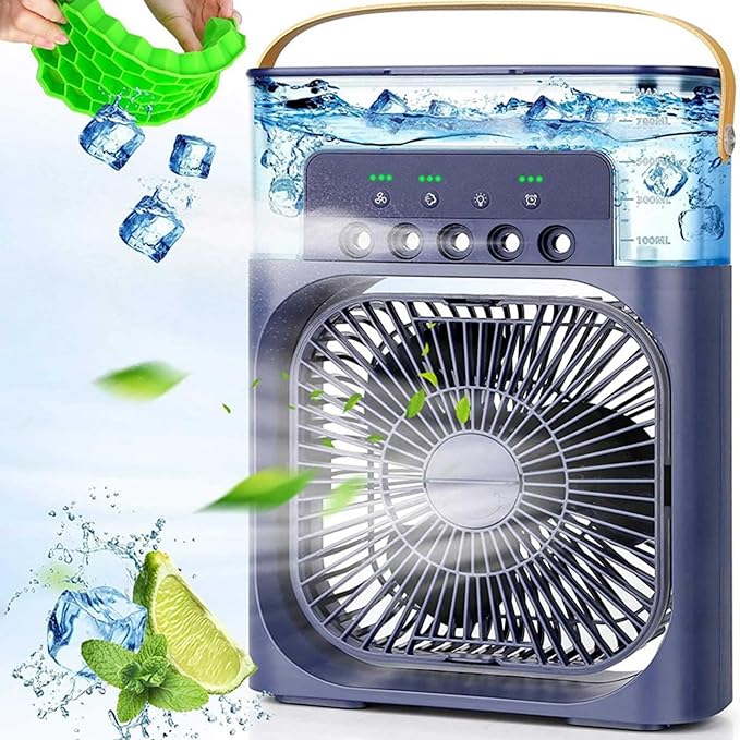 Ventilador Portátil 3 en 1 con Aire Acondicionado, Humidificador y Luces LED - Ajuste de Aire para el Hogar