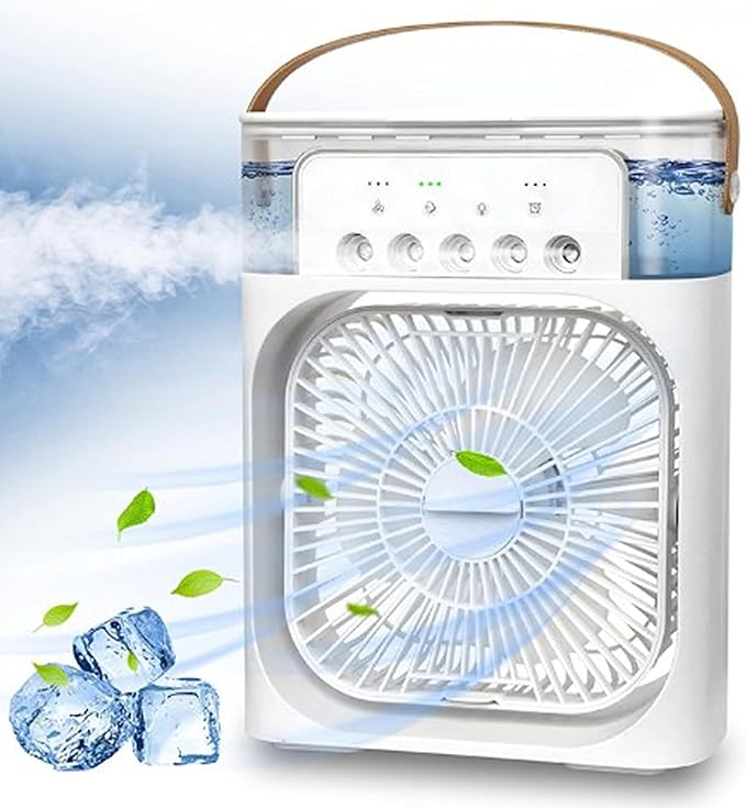 Ventilador Portátil 3 en 1 con Aire Acondicionado, Humidificador y Luces LED - Ajuste de Aire para el Hogar